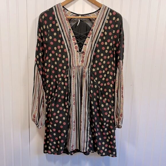 Free People rain or shine lace up boho peasant swing dress - Picture 1 of 6